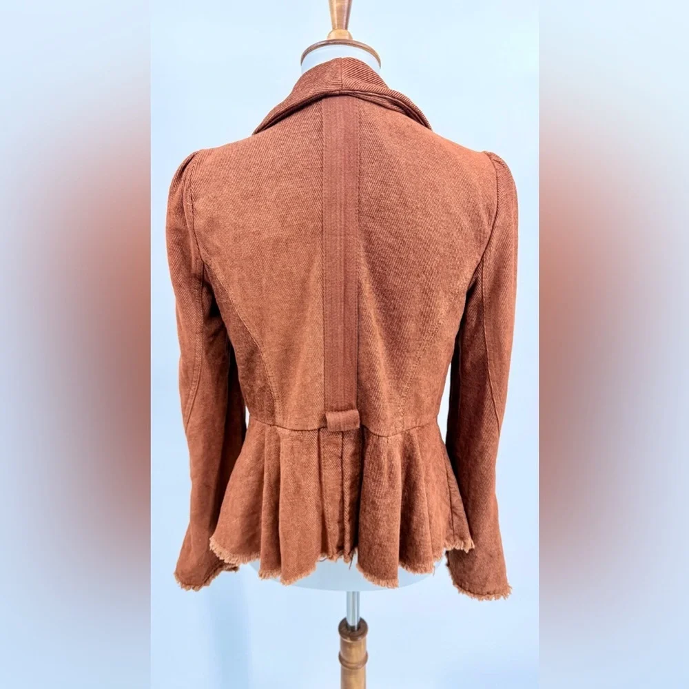 FREE PEOPLE Throwback Corduroy Jacket Lace Victorian Gothic Peplum Blazer Rust